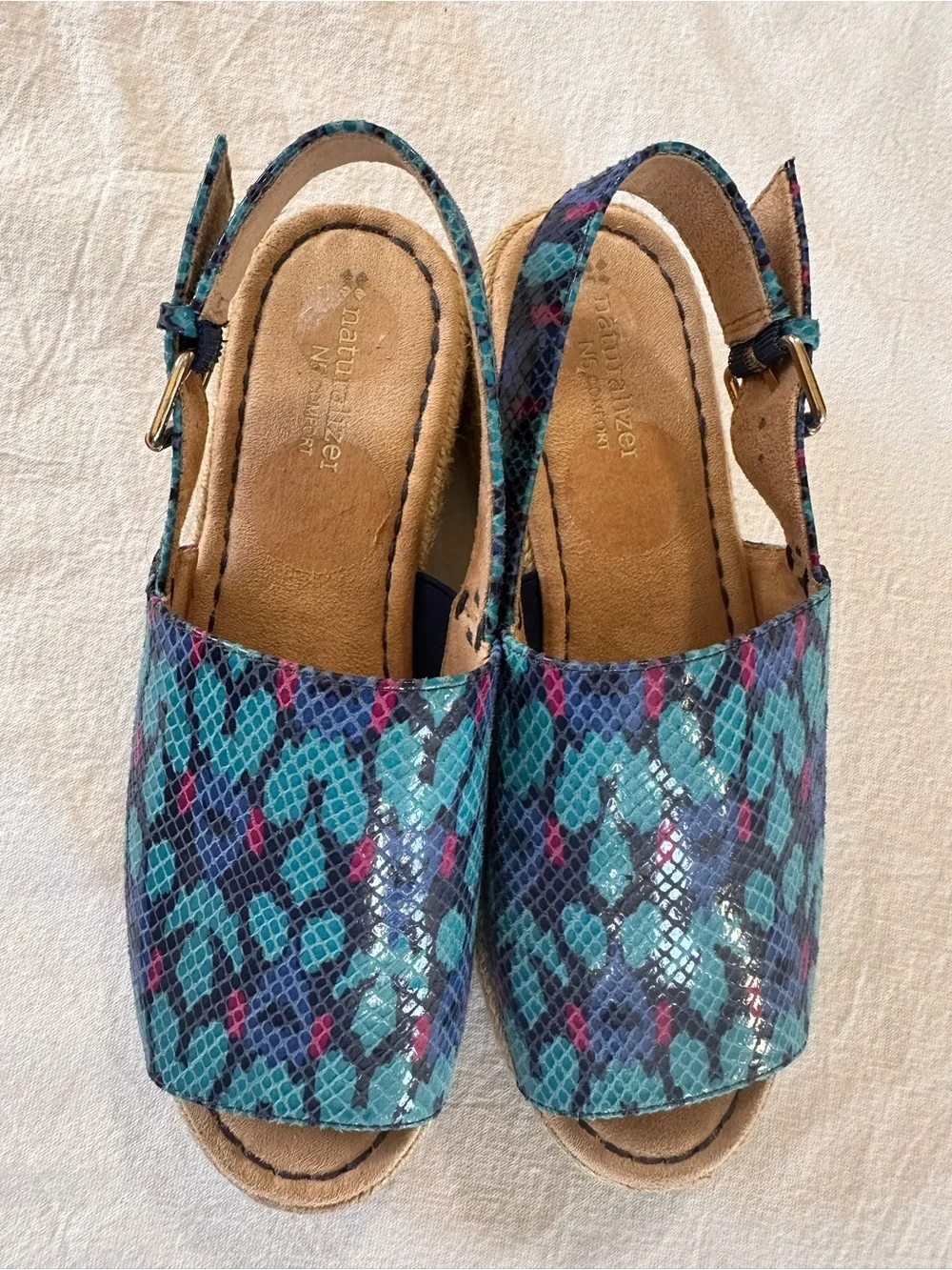 Naturalizer 7.5 Blue Snake-Print Espadrille Slingback Sandals - Picture 2 of 10